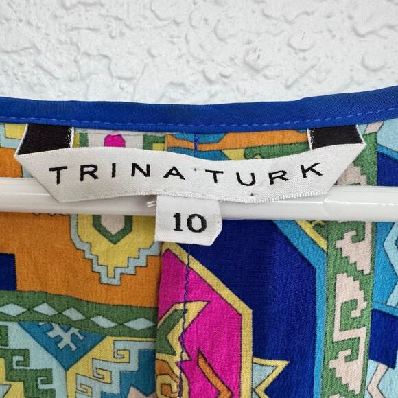 Trina Turk Geometric 100% Silk Tunic Dress CoverUp Resortwear Vacation Sz 10 USA - Picture 6 of 7